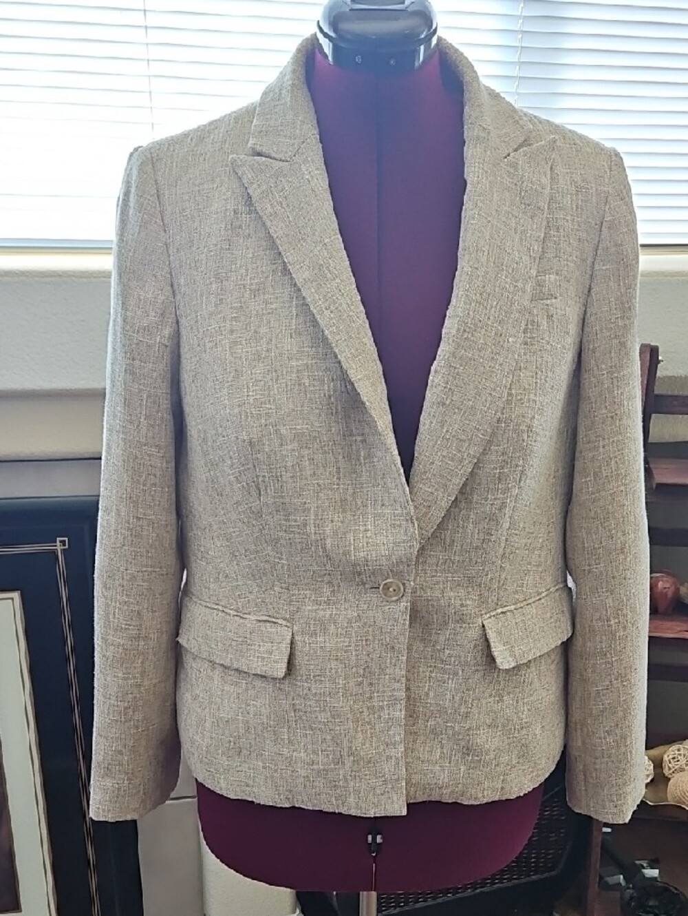 Calvin Klein Beige Linen-Blend Women's Blazer Sz 14 EUC